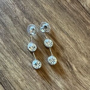 Silver Crystal Drop Earrings - Clear